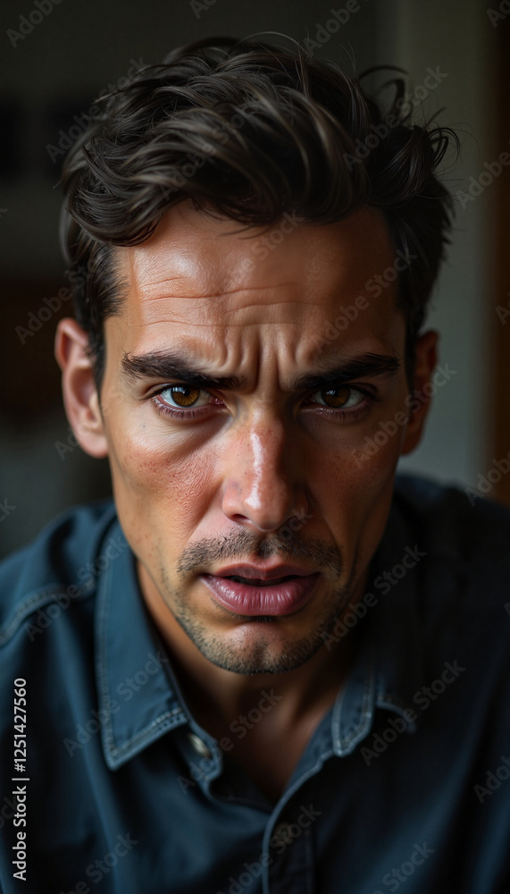 Anger expression in close-up portrait of a serious man Anger expression in close-up portrait of a serious man