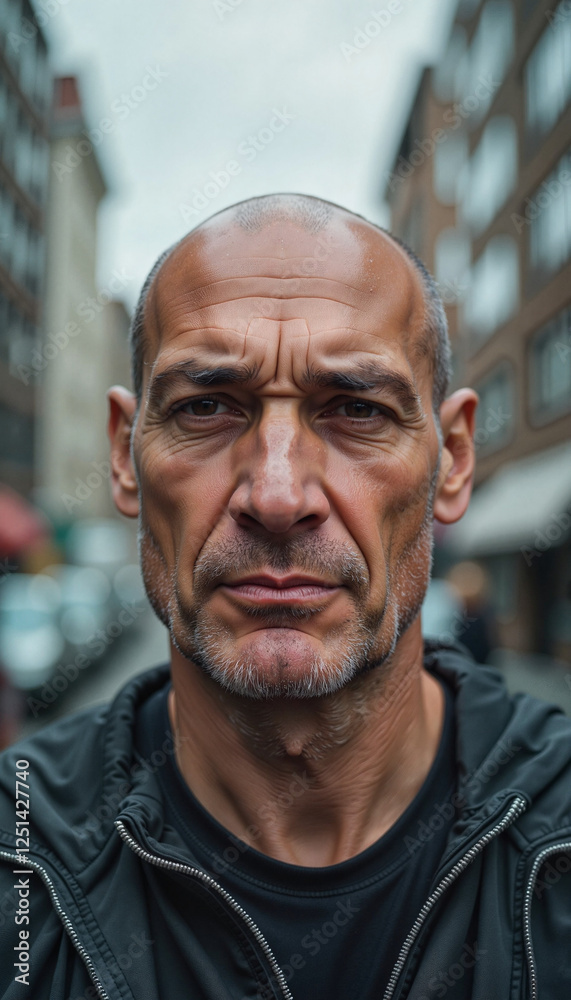 Contempt expression on man in urban setting Contempt expression on man in urban setting