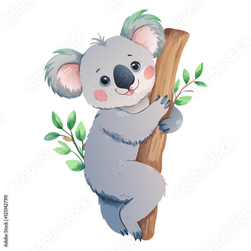 Koala bear clinging a tree branch watercolor painting vector art design