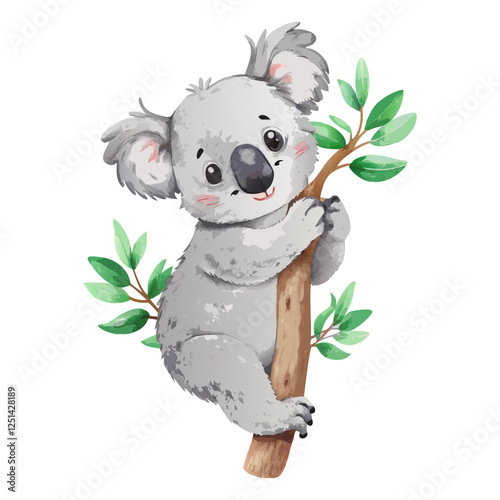 Koala bear clinging a tree branch watercolor painting vector art design