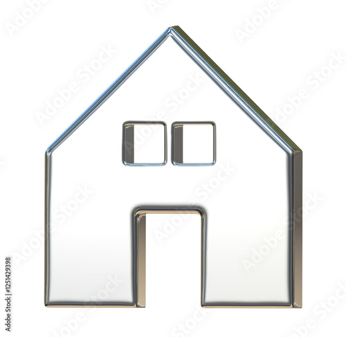 3d silver house icon on png transparent background.