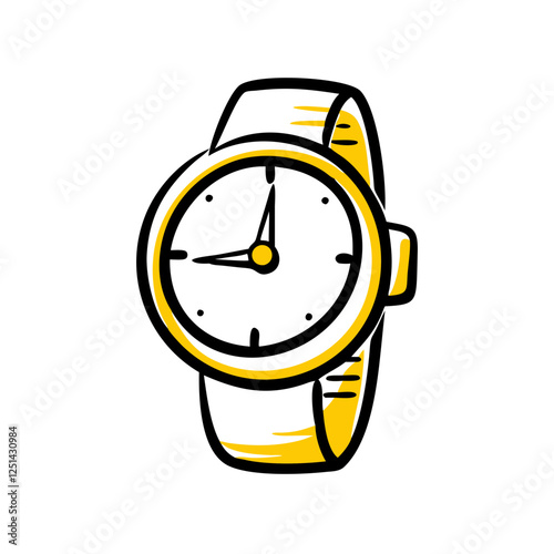 Hand-drawn wrist watch icon in yellow and black