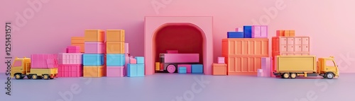 Colorful toy trucks and shipping containers photo