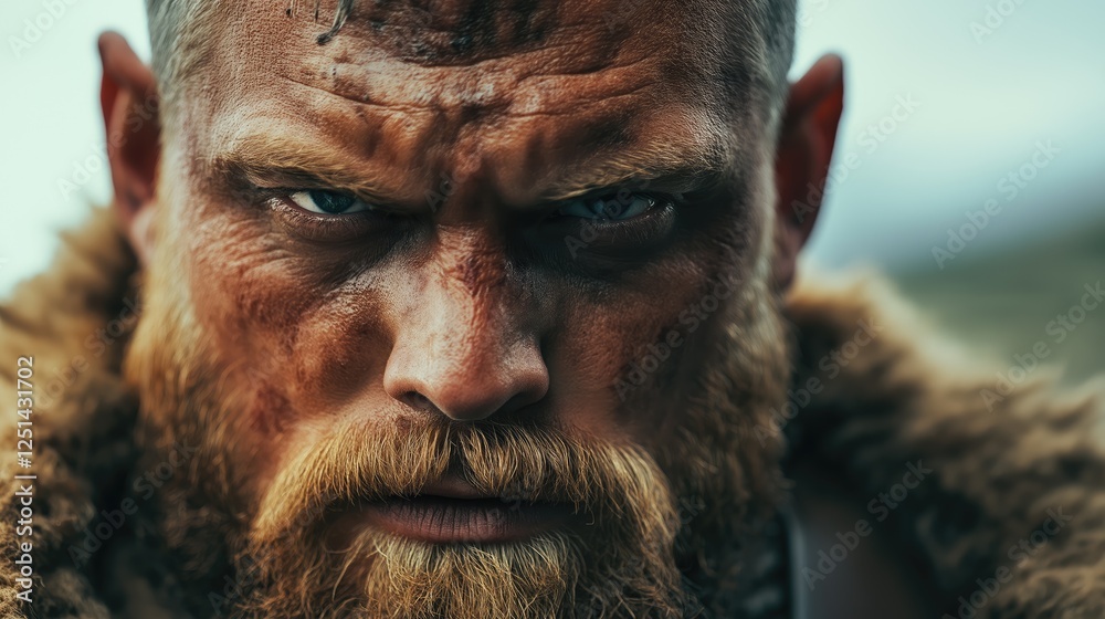Portrait of a brave Viking warrior. Close-up. Viking on the background of nature. Portrait of a brave Viking warrior. Close-up. Viking on the background of nature.