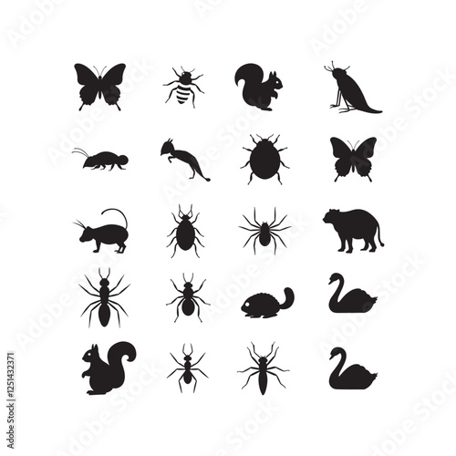 animals insects icon set silhouette vector element design