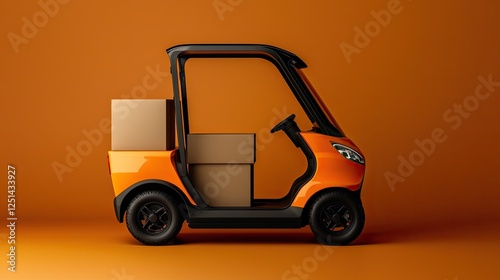 Orange delivery vehicle with cargo box, studio shot photo