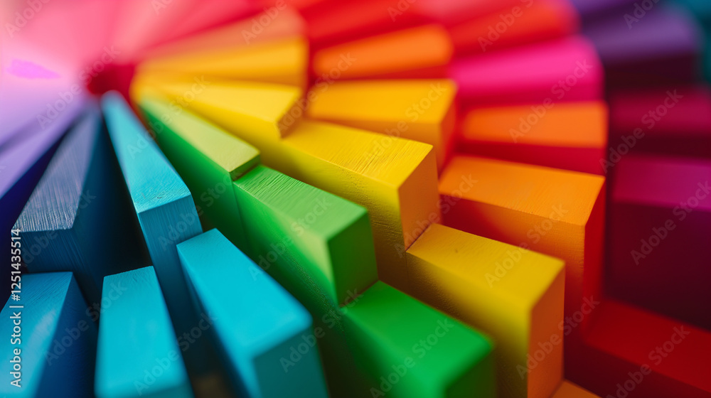Fototapeta premium Rainbow-colored paper and pencils create a vibrant spectrum