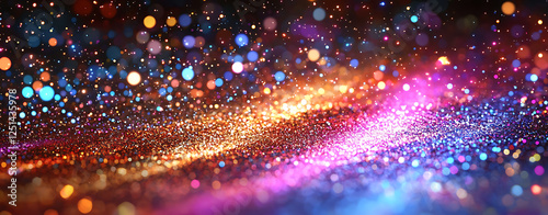 Abstract light rays with pink purple bokeh sparkles in dark night background