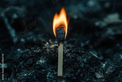Match lit in dark, casting flickering glow.