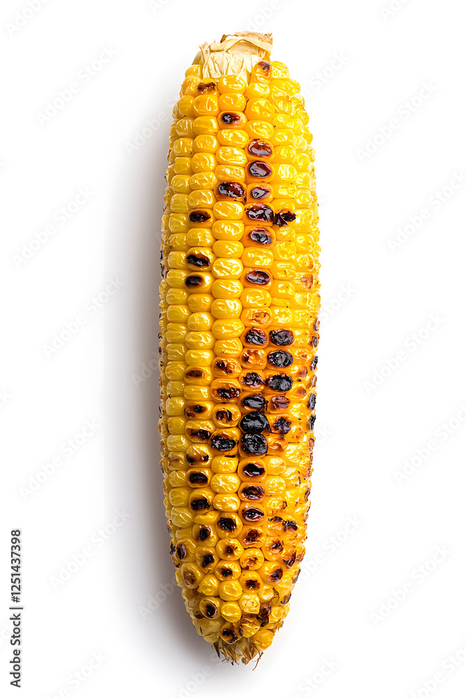 Fototapeta premium Grilled sweet corn top view isolated on white background