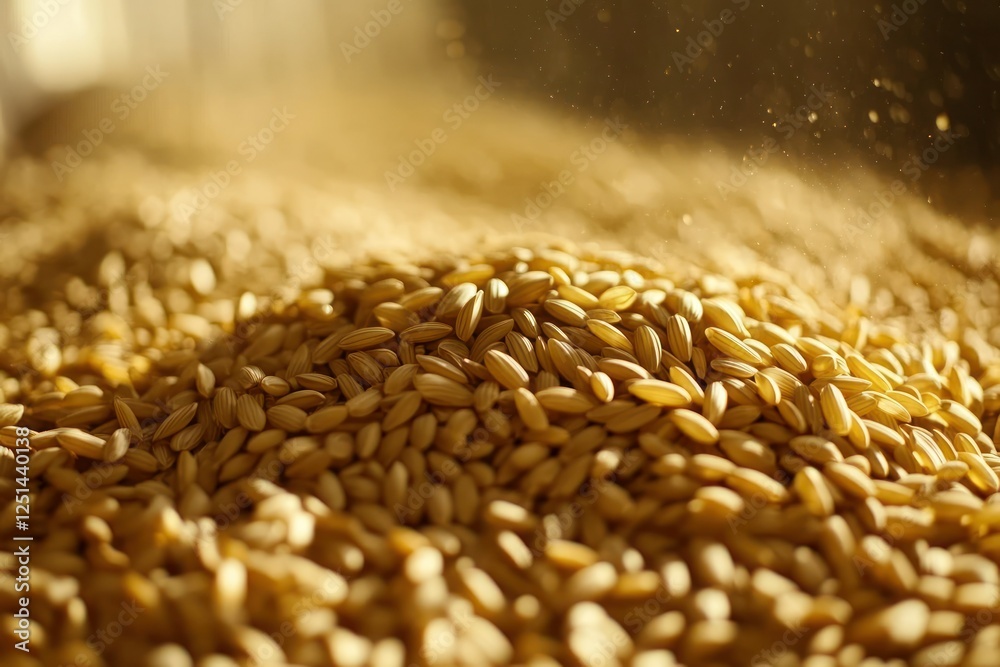 Obraz premium Golden Seeds Piled on Surface with Dust Particles in Soft Light