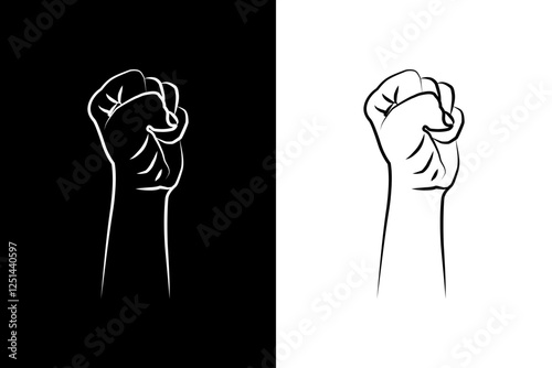 Simple raised clenched fist. Strong arm vector illustation.