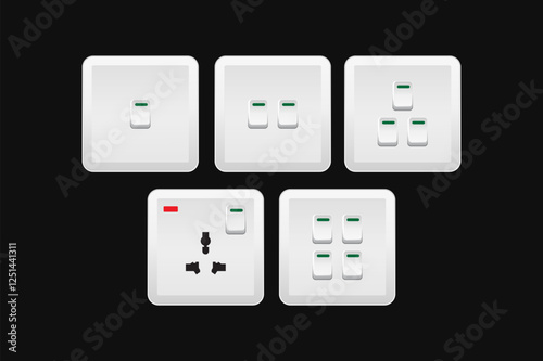 Gang switch set, one, two, three gang switch vector.