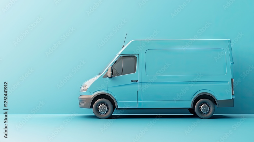 Light Blue Delivery Van Against Pastel Blue Background Light Blue Delivery Van Against Pastel Blue Background