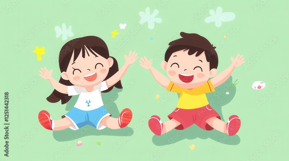 Happy Children Playing Together in a Colorful Scene Happy Children Playing Together in a Colorful Scene