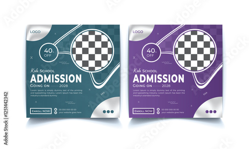 Modern school students admission social media post template. Creative online education social media square editable promotional banner design set. Study, class, student, business and marketing.
