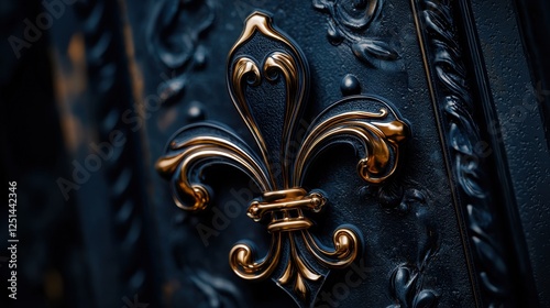 A gold and blue design of a fleur de lis