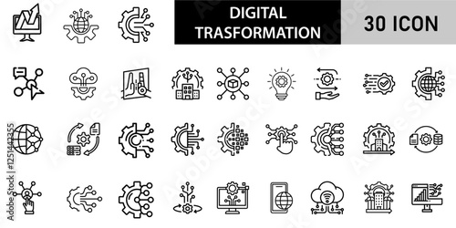Minimalist Digital Transformation Icon Pack | 30 Outline Vector Icons, Editable stroke. 