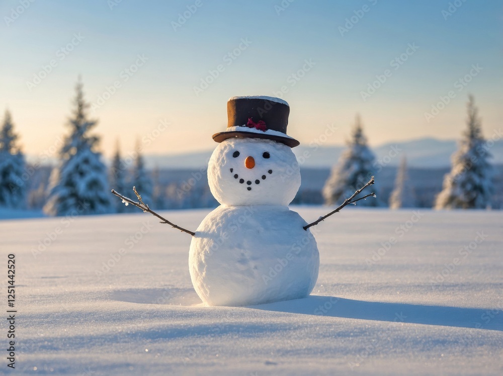 Obraz premium Snowman in an Open Snowfield