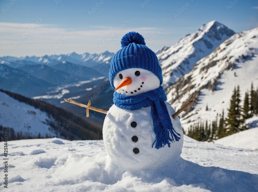 Obraz premium Snowman on a Mountain Slope