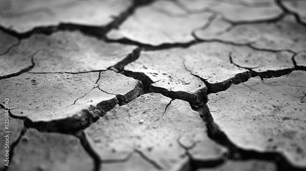 Fototapeta premium Cracked and weathered surface with deep fissures in black and white