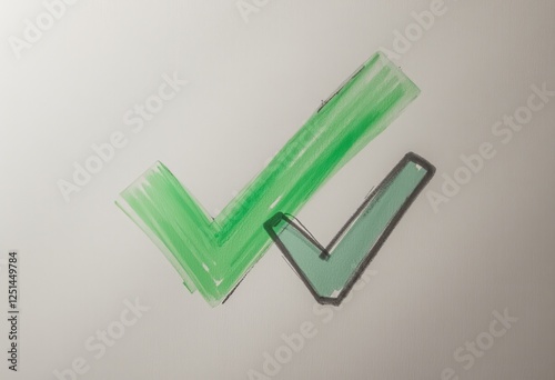 Bold green check mark symbolizing approval and success on a clean white background ideal for business presentations and marketing materials photo