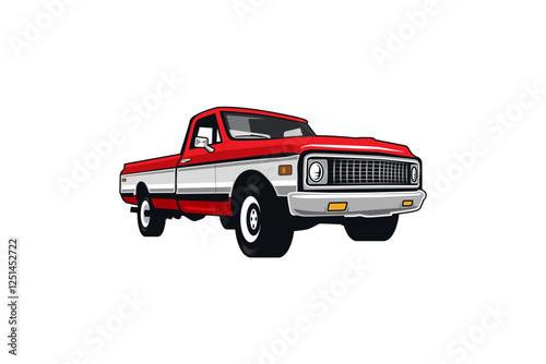 70s classic truck logo, classic truck service logo icon vector illustration.