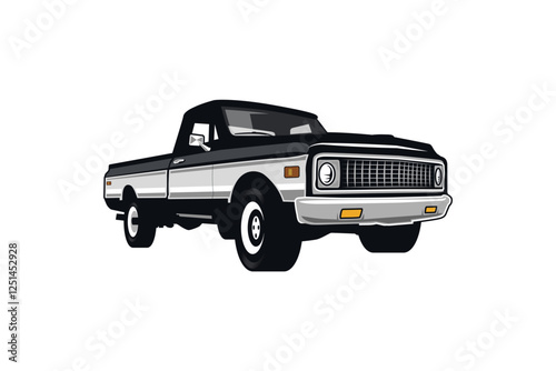 70s classic truck logo, classic truck service logo icon vector illustration.