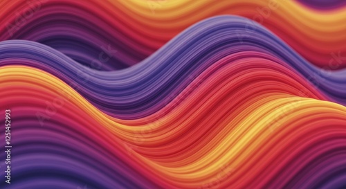 Wallpaper Mural Fluid Color Waves: Abstract digital art featuring vibrant, undulating waves of color in shades of red, orange, and purple. The smooth, flowing lines create a sense of movement and energy. Torontodigital.ca