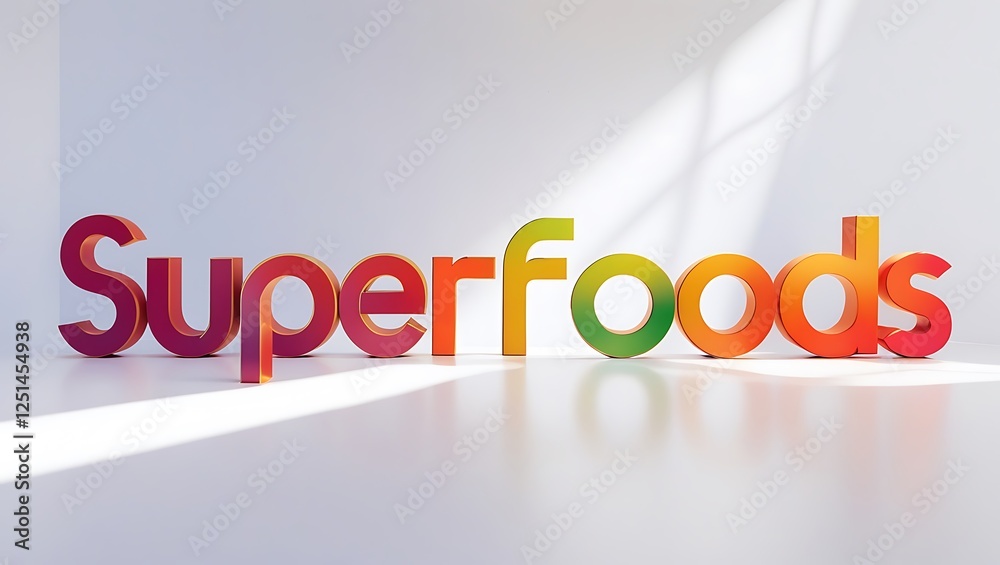 Colorful letters spelling superfoods displayed cleanly in a bright space Colorful letters spelling superfoods displayed cleanly in a bright space