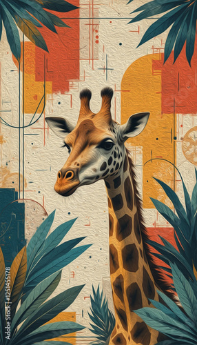 Giraffe . Ol painting . Logo design for use in graphics. T-shirt print, tattoo design. photo