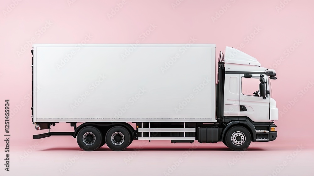 White delivery truck on pink background (1) White delivery truck on pink background (1)