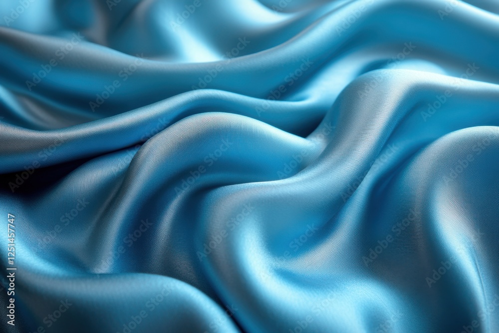 Obraz premium Beautiful smooth elegant wavy blue satin silk luxury cloth fabric texture, abstract background design. Copy space.