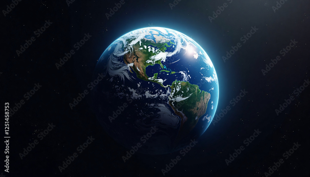 Fototapeta premium Earth Illuminated in Darkness for Environmental and Astronomy Themes