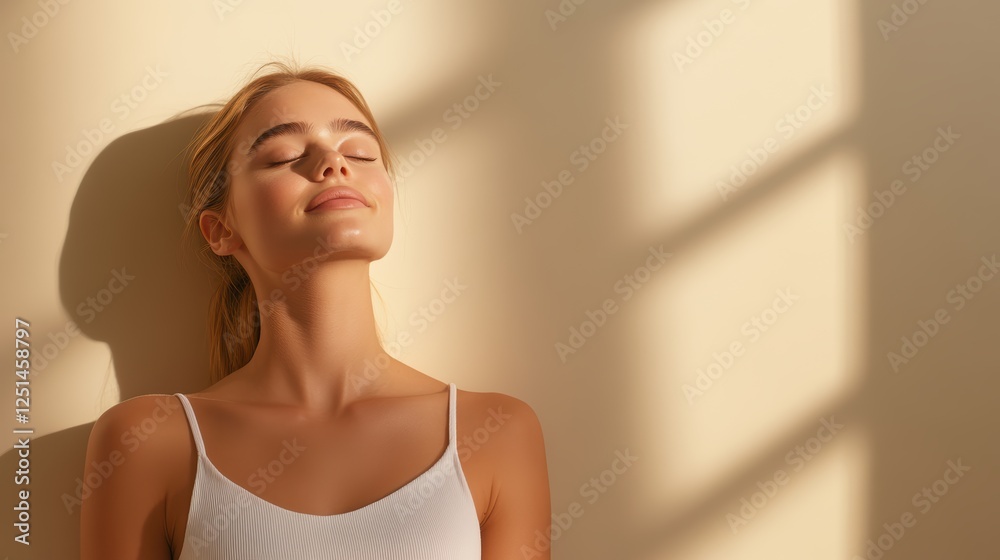 Fototapeta premium Confident woman in white top and black pants, a portrait of modern style