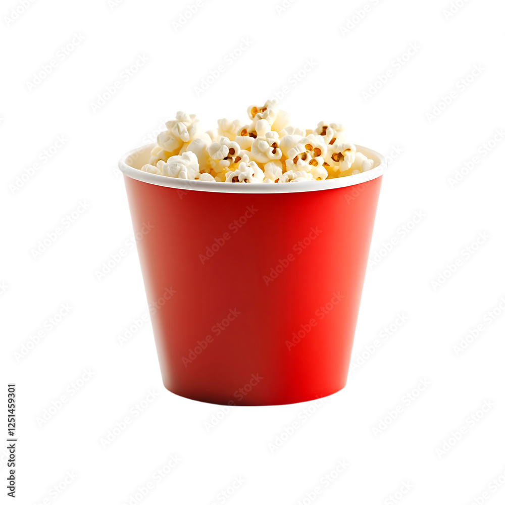Popcorn in a red and white striped paper cup, flying isolated on a transparent background Popcorn in a red and white striped paper cup, flying isolated on a transparent background