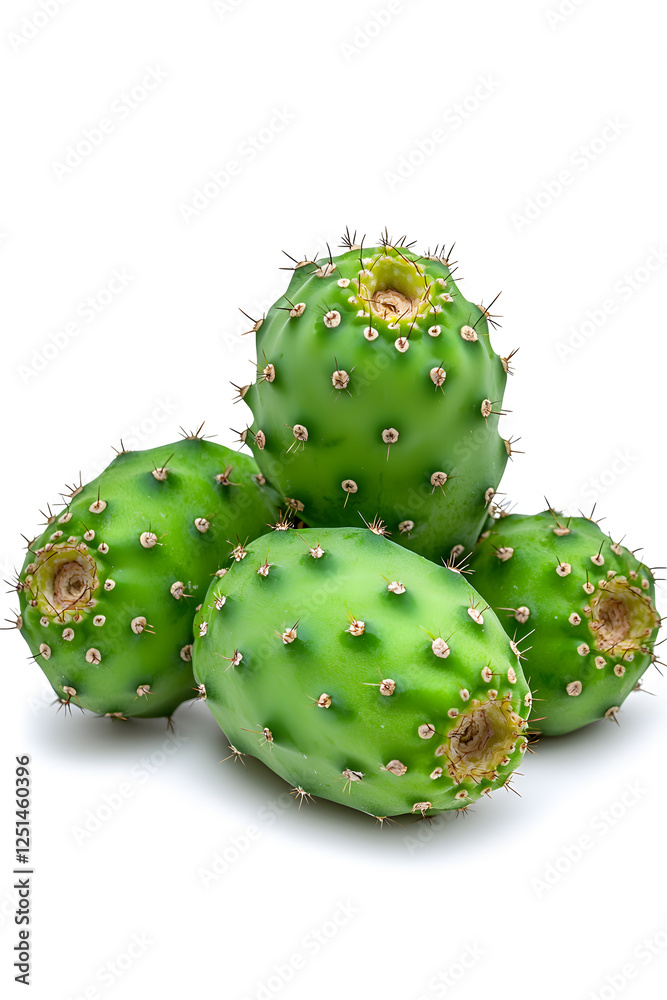 Raw Green Prickly Pear Fruit isolated on white Raw Green Prickly Pear Fruit isolated on white