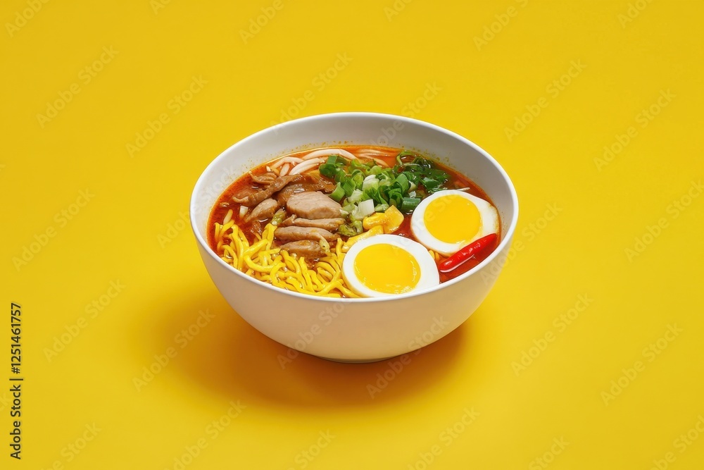 Delicious bowl of ramen with egg and chicken presentation Delicious bowl of ramen with egg and chicken presentation