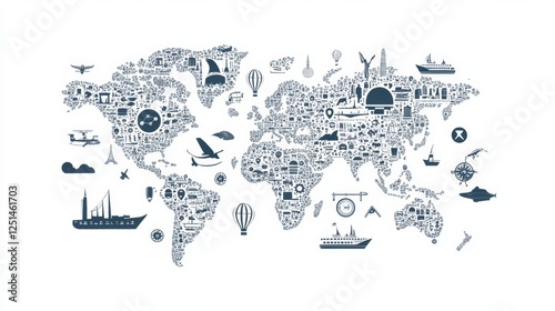 Dotted world map. Grey vector illustration. World map vector, isolated on white background. Suitable for web site pattern, anual report, inphographics. Globe similar worldmap icon. Travel worldwide	 photo