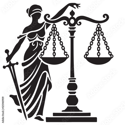 Lady justice illustration with scales and sword legal design