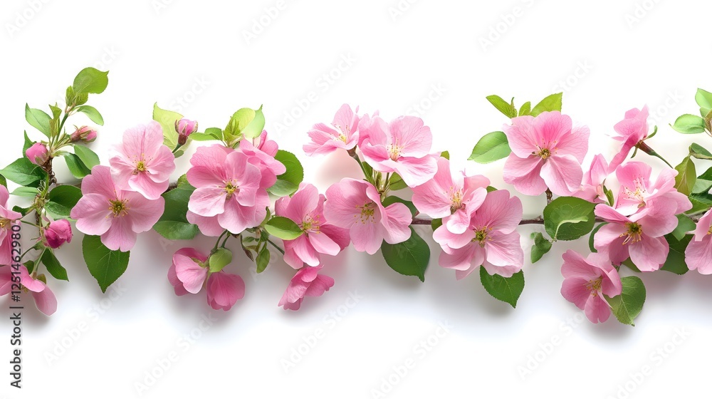 Delicate pink apple blossoms branch on white background floral spring design element