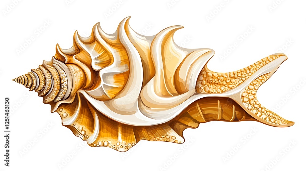 Obraz premium Intricate Golden Seashell: Detailed Digital Painting of Ocean Treasure AI Generated