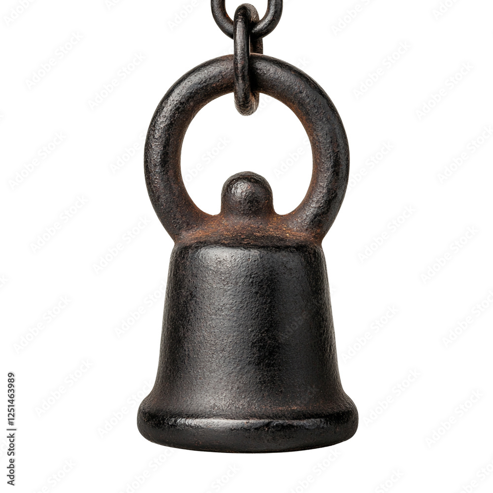 Old black metal bell close-up on a white background. Old black metal bell close-up on a white background.