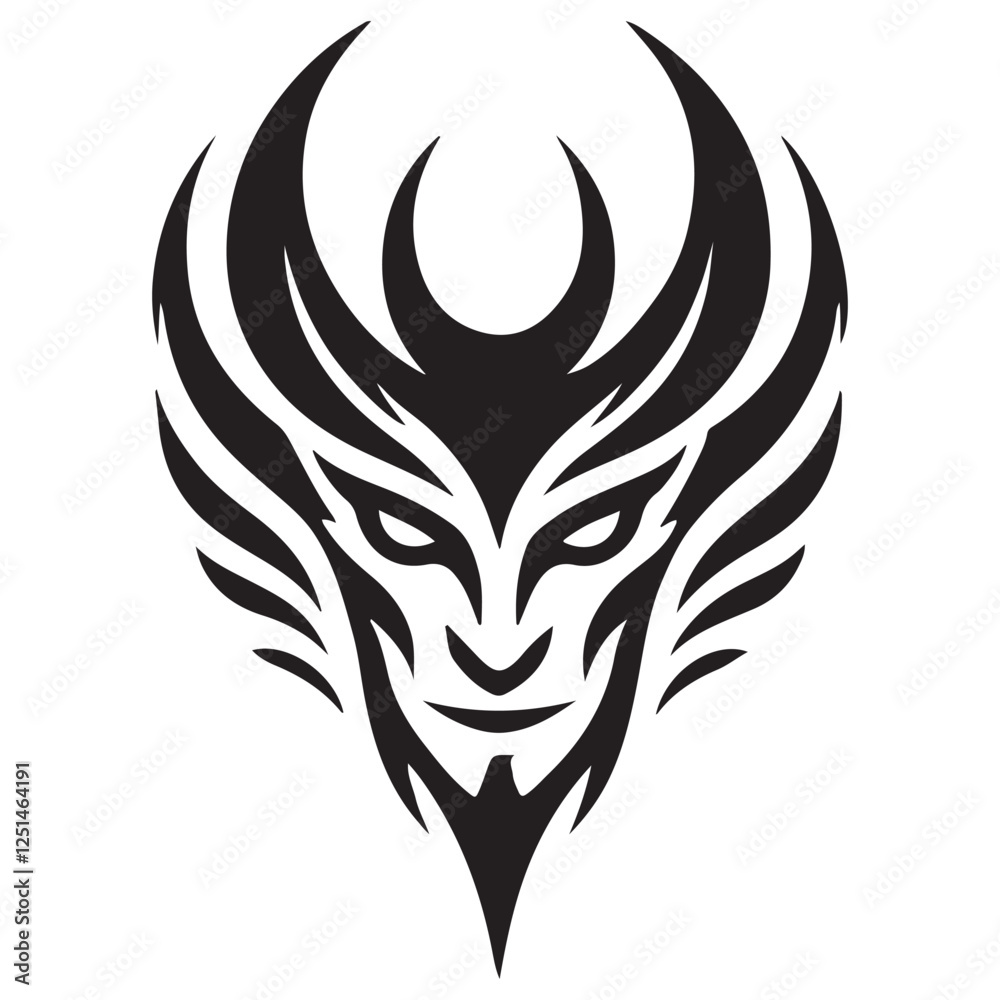Menacing Devil Face Silhouette Vector Illustration Horned Demon Design Menacing Devil Face Silhouette Vector Illustration Horned Demon Design