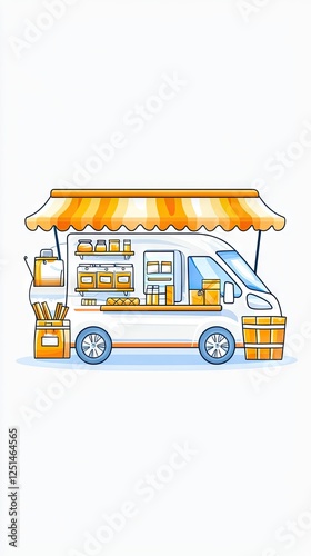 Colorful food truck illustration, urban vending, showcasing various goods, useful for food business presentations or marketing materials photo