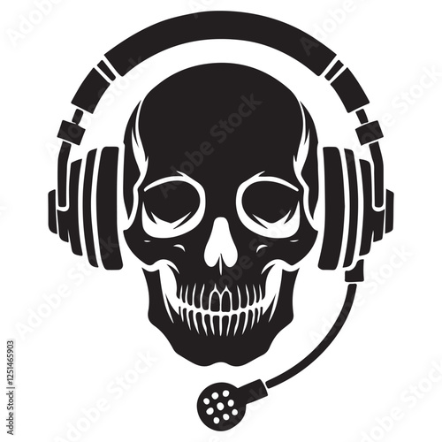 Skull Wearing Headset Silhouette Vector Illustration Gamer Streamer Design