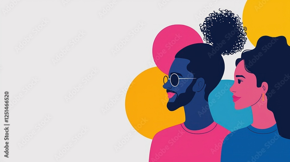 Diverse couple profile, colorful background, modern style, social media Diverse couple profile, colorful background, modern style, social media