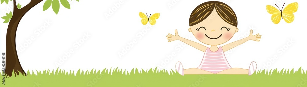 Happy girl in summer meadow with butterflies Happy girl in summer meadow with butterflies