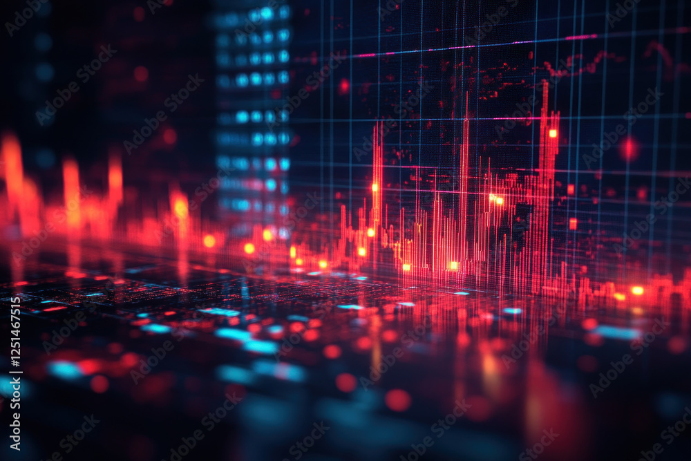 Obraz premium Red and blue abstract background with data line.