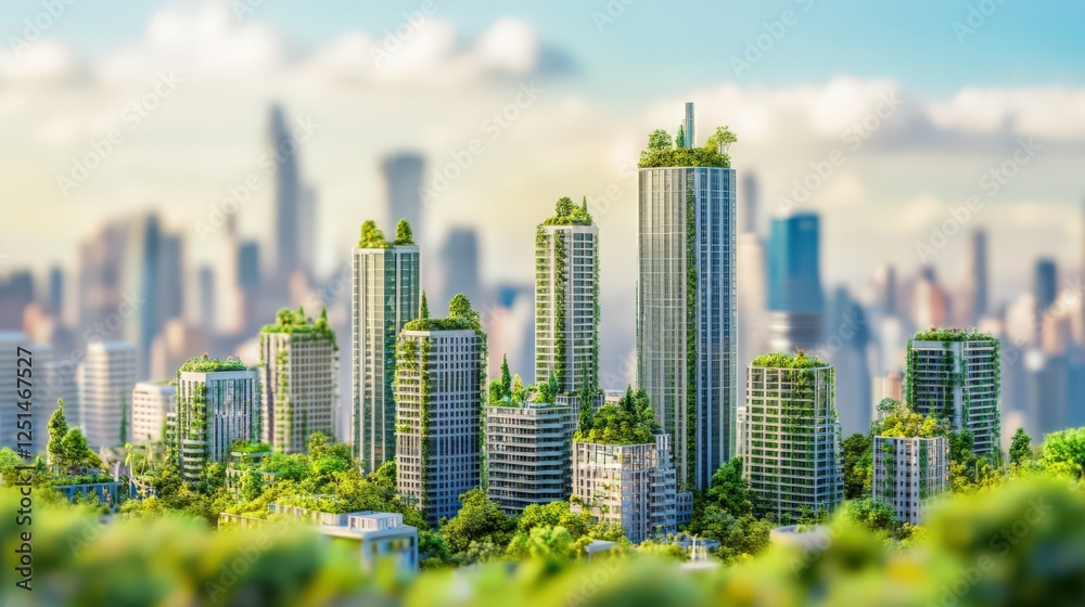 Obraz premium A city with tall buildings and green roofs